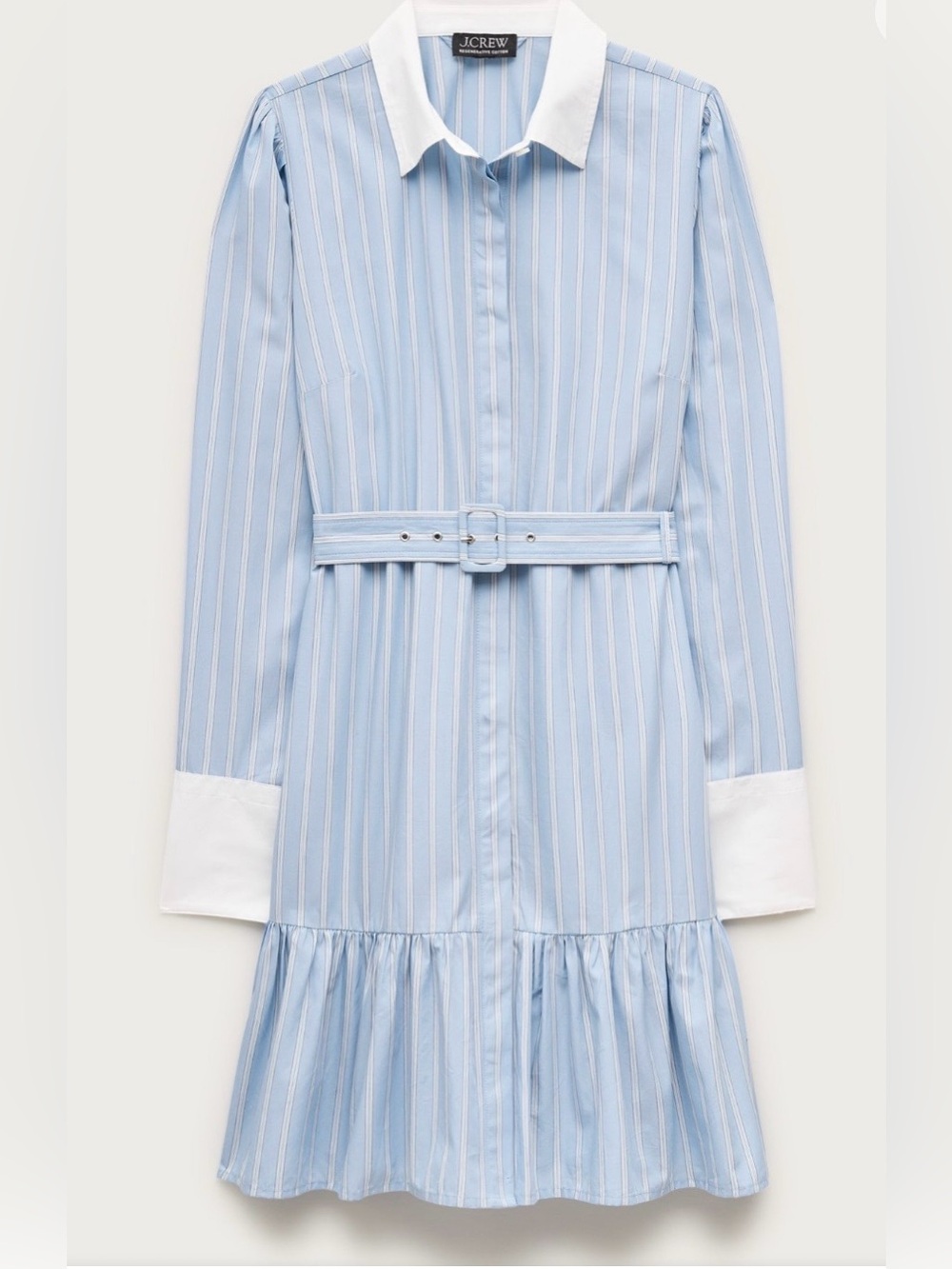 J. CREW Tiered shirt-dress in striped cotton poplin